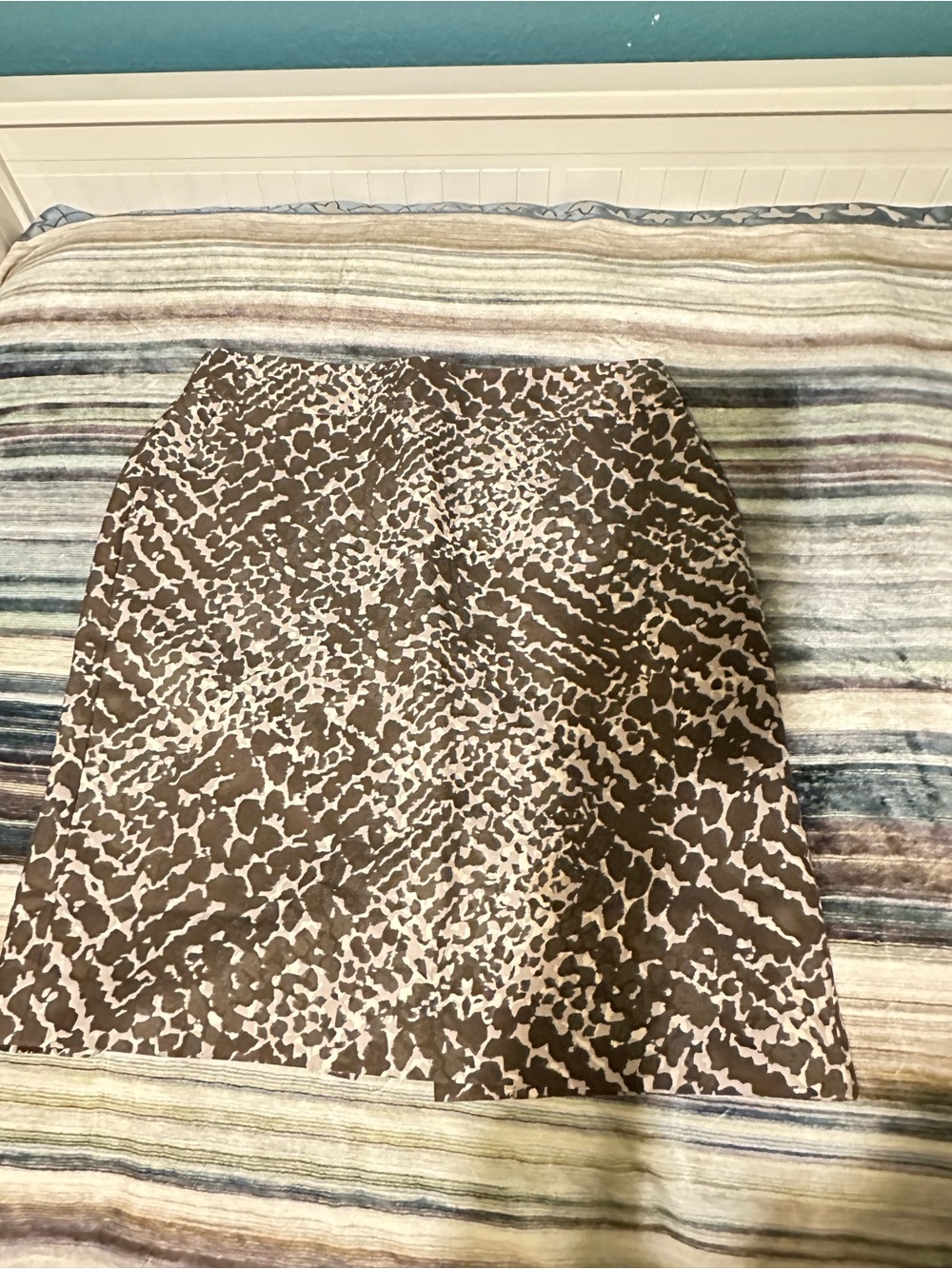 LOFT Brown and Cream Animal-Print A-Line Skirt